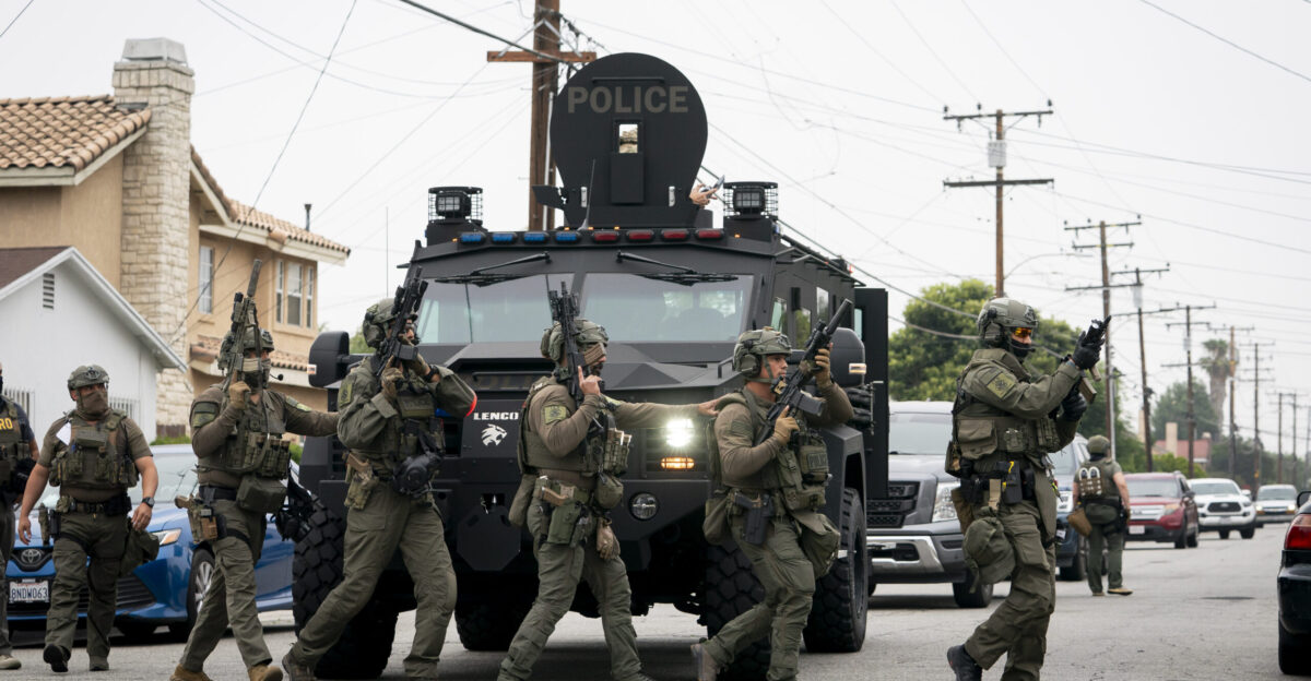 Department of Homeland Security DHS Secretary Kristi Noem participates in U S Immigration and Customs Enforcement ICE Enforcement and Removal Operations ERO in Los Angeles California June 12 2025 DHS photo by Tia Dufour
